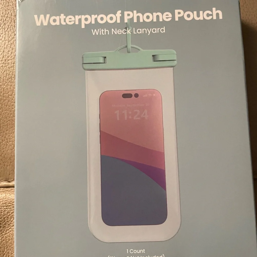 Waterproof Phone Pouch with Neck Lanyard Sage Color Top NWT Protection Swim Fun